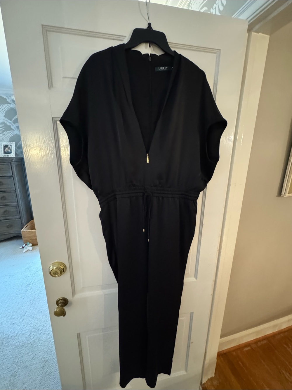 Ralph Lauren Black V-Neck Drawstring Jumpsuit